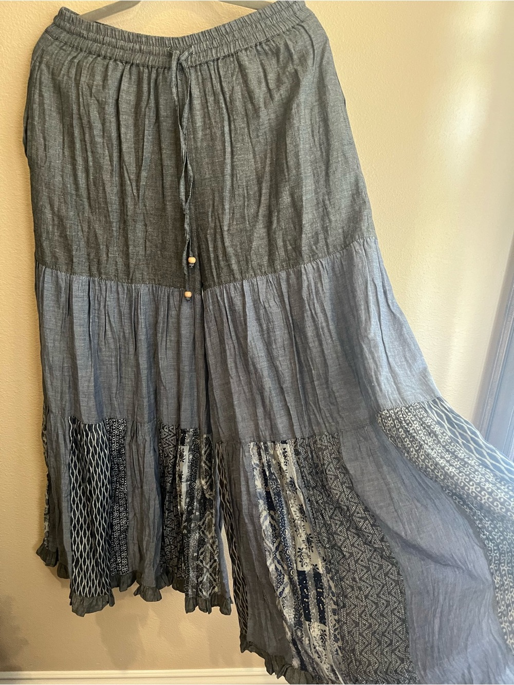 Bohemian Tiered Wode leg pants  in Indigo blue